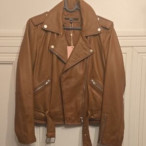Women's 100% Soft Leather Moto Brown Jacket Sz 8/10 Or Medium